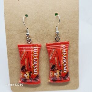 Handmade Candy Bar Miniature Dangle Earrings Red Fun Size Foodie Novelty Jewelry